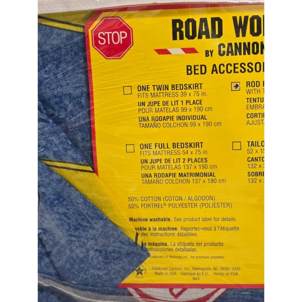 Vtg Cannon Construction Trucks Road Works Rod‎ Pocket Draperies Tie Backs 84x63